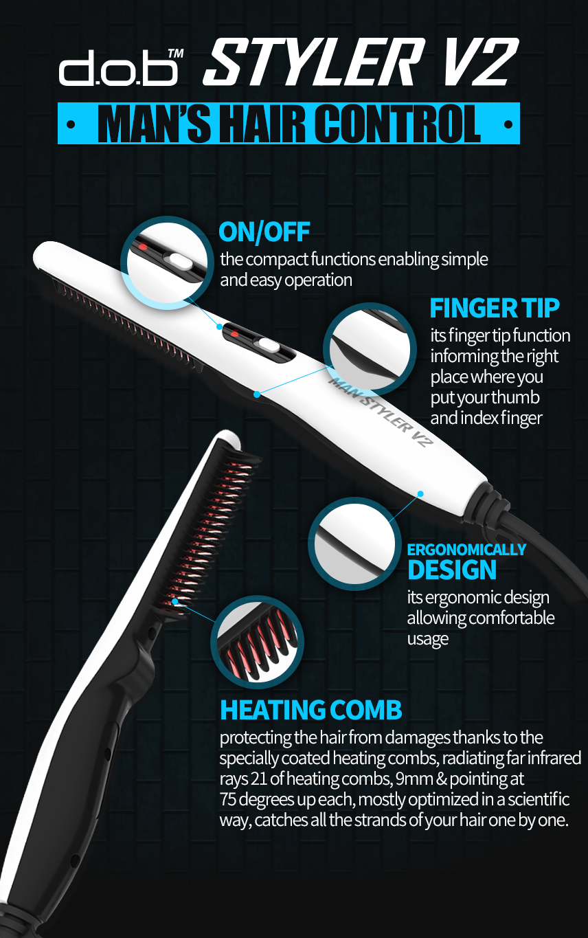 on/off comfortable, finger tip, ergonomically design, heating comb